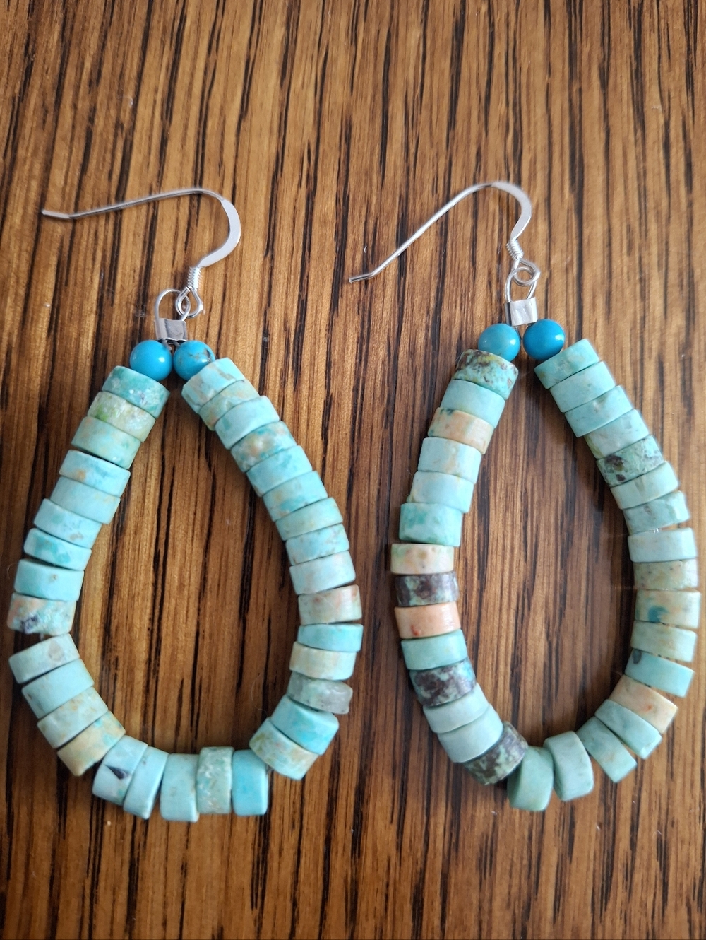 Heishi Turquoise Hoop Earrings Sterling Silver Handmade